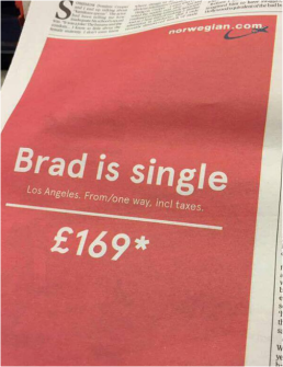 La pubblicità della Norwegian Air "Brad is single"